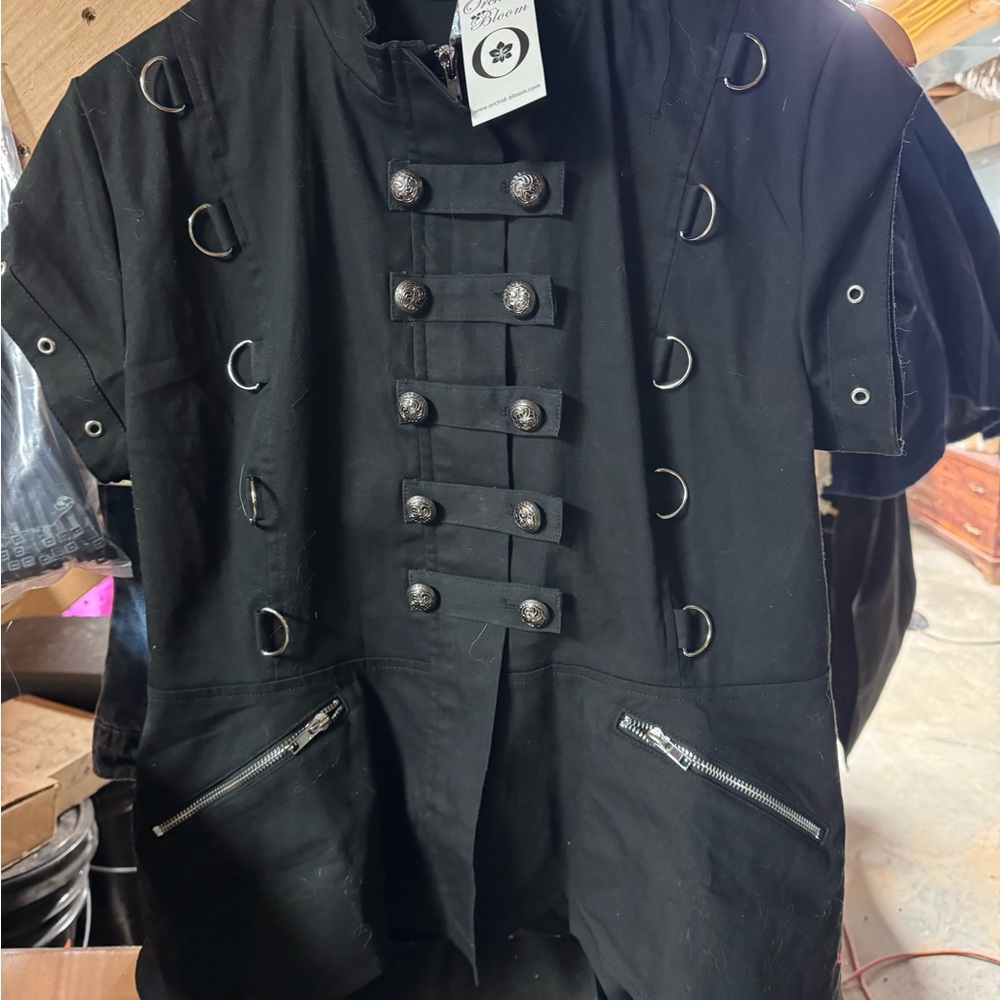 Orchid bloom Black Military Style top